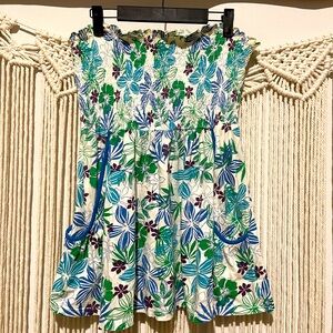 Wurl Floral Strapless Shirt/Beach Coverup W/ Pockets Sz L